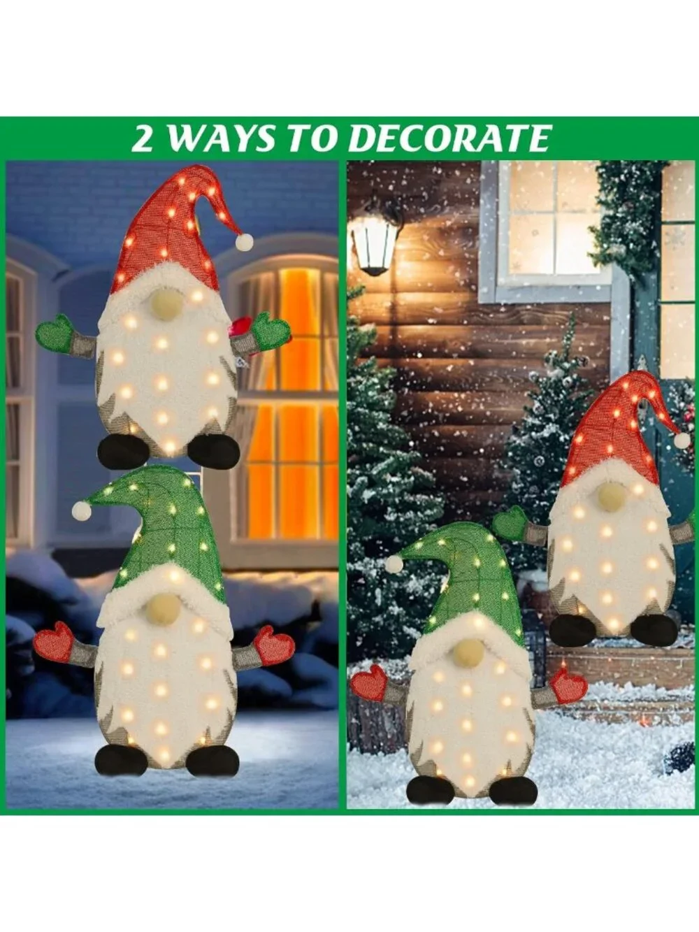 Set of 2 Lighted Christmas Tinsel Gnomes - 24